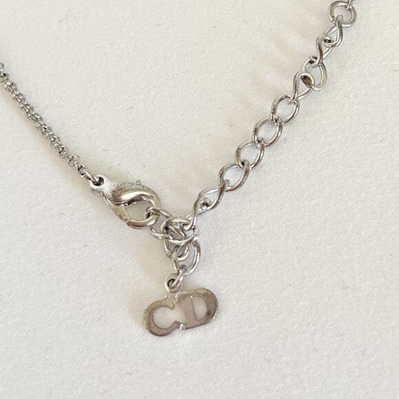 DIOR Cube CD Logo Rhinestone Silver Tone Pendant Necklace - Picture 6 of 12